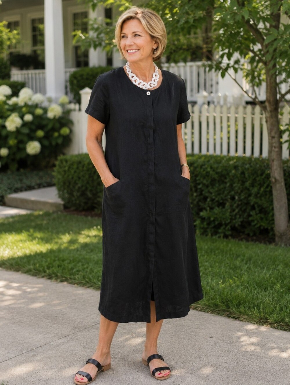 TALBOTS Vintage Irish Linen Midi/Maxi Shirt Dress In Black | 14